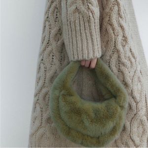 Zara Half Moon Faux Fur Shoulder Bag Green